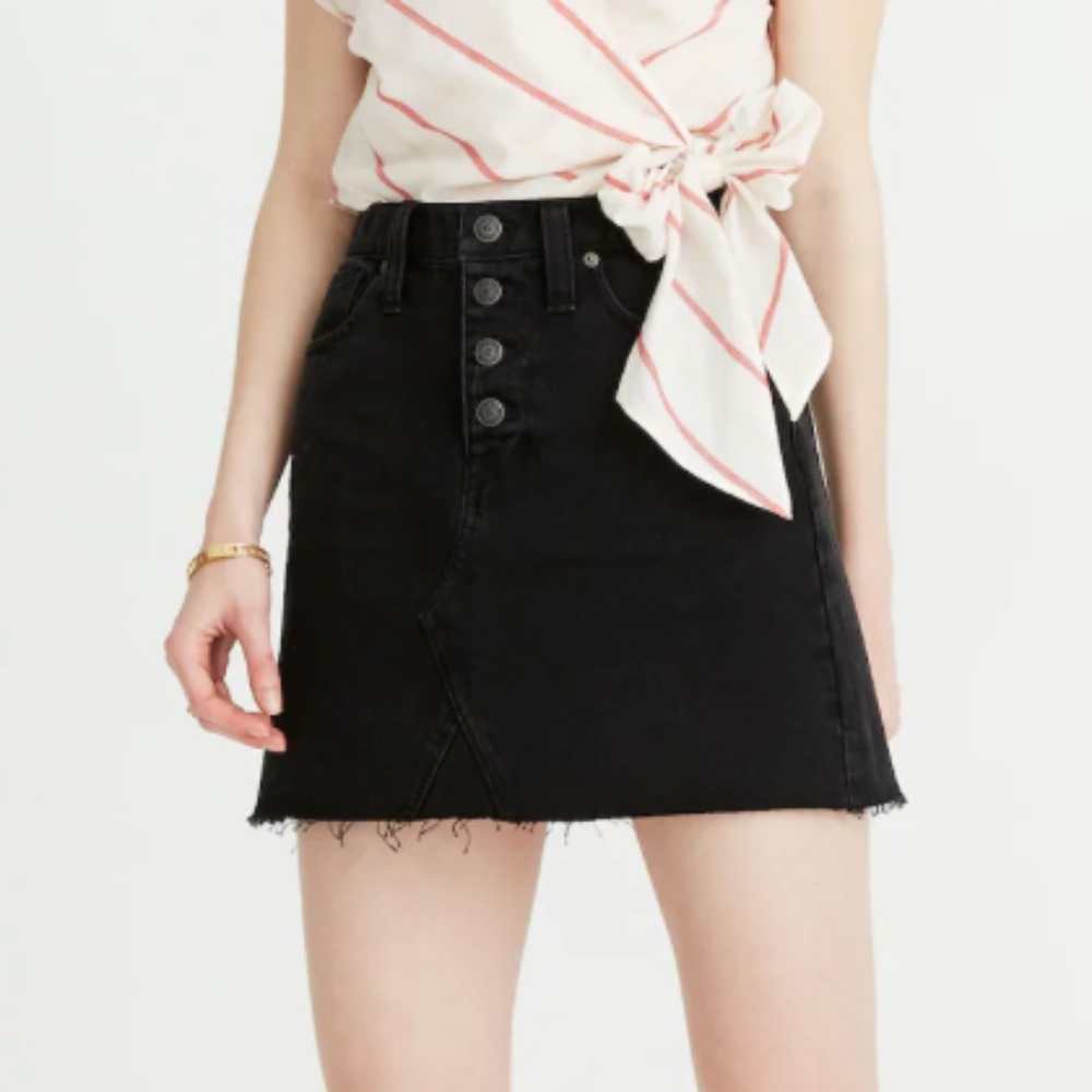 Rigid Denim A-Line Mini Skirt in Lunar Wash: Button-Front Edition